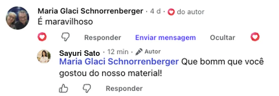 Print de mensagem de uma cliente sobre o material de reflexologia podal